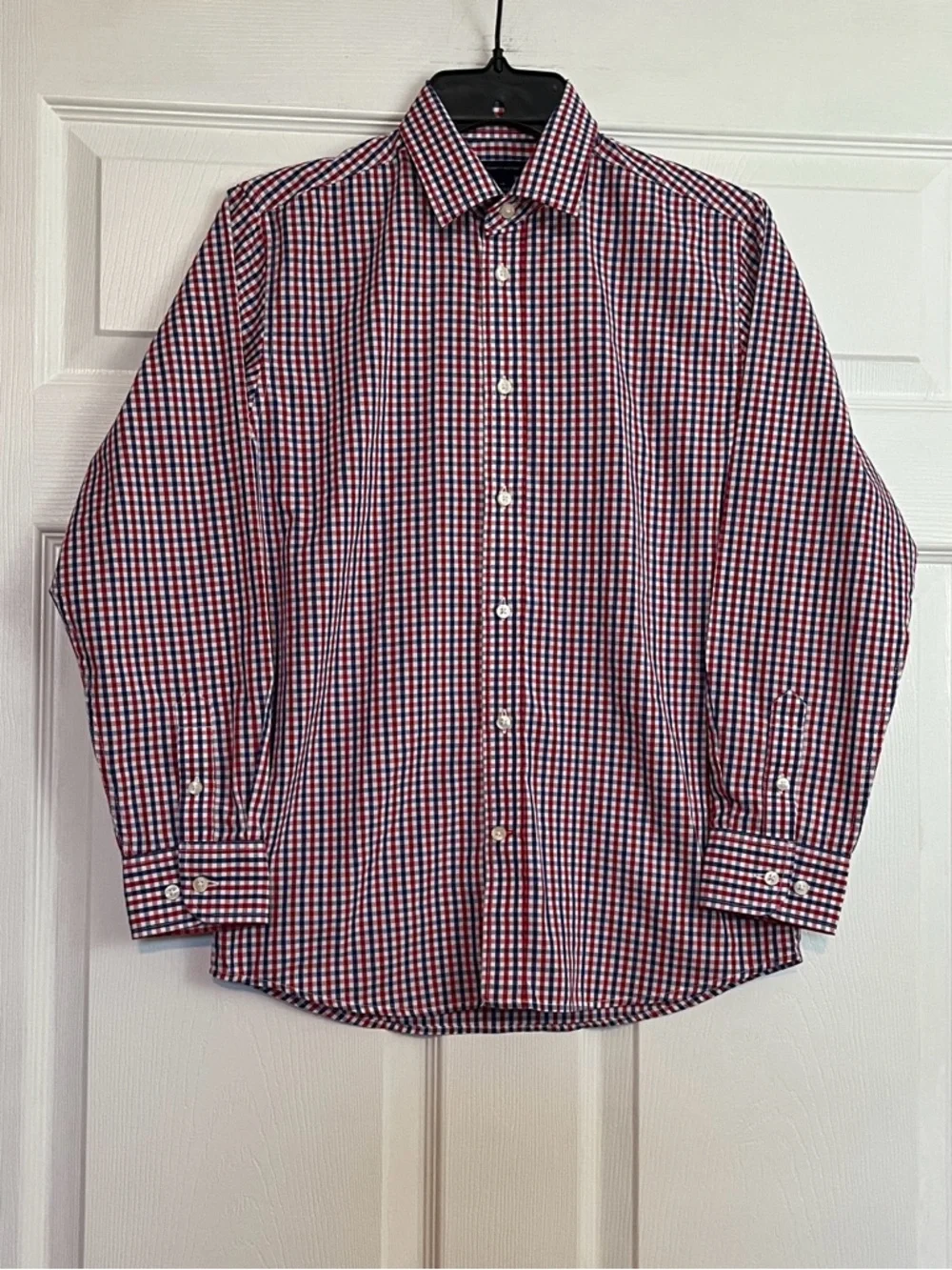 Tommy Hilfiger Boys Red Blue Gingham Dress Shirt - Long Sleeve Size 14